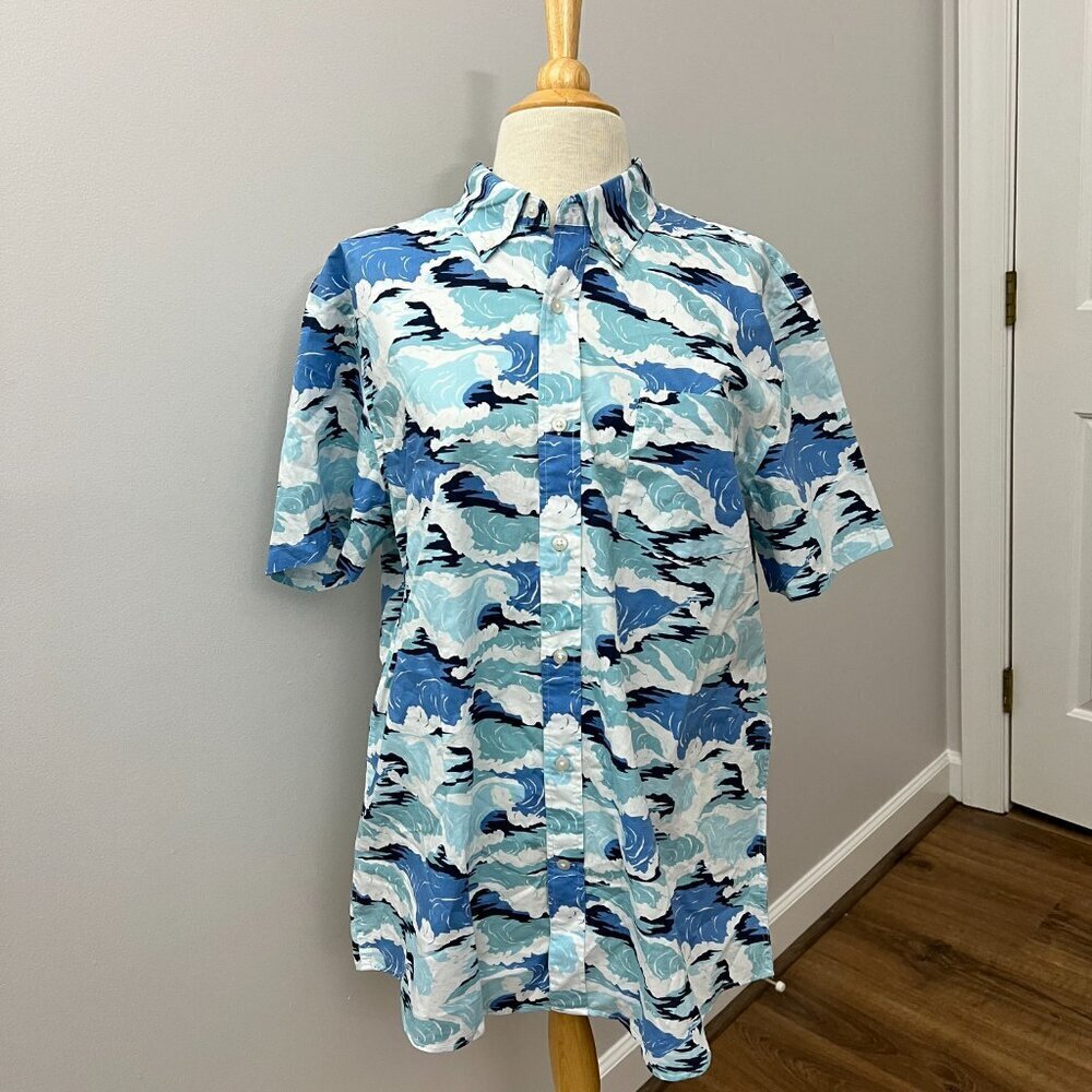 NEW Goodthreads Ocean Wave Men's Short-Sleeve Printed Cotton Shirt Sz XL - Picture 3 of 10